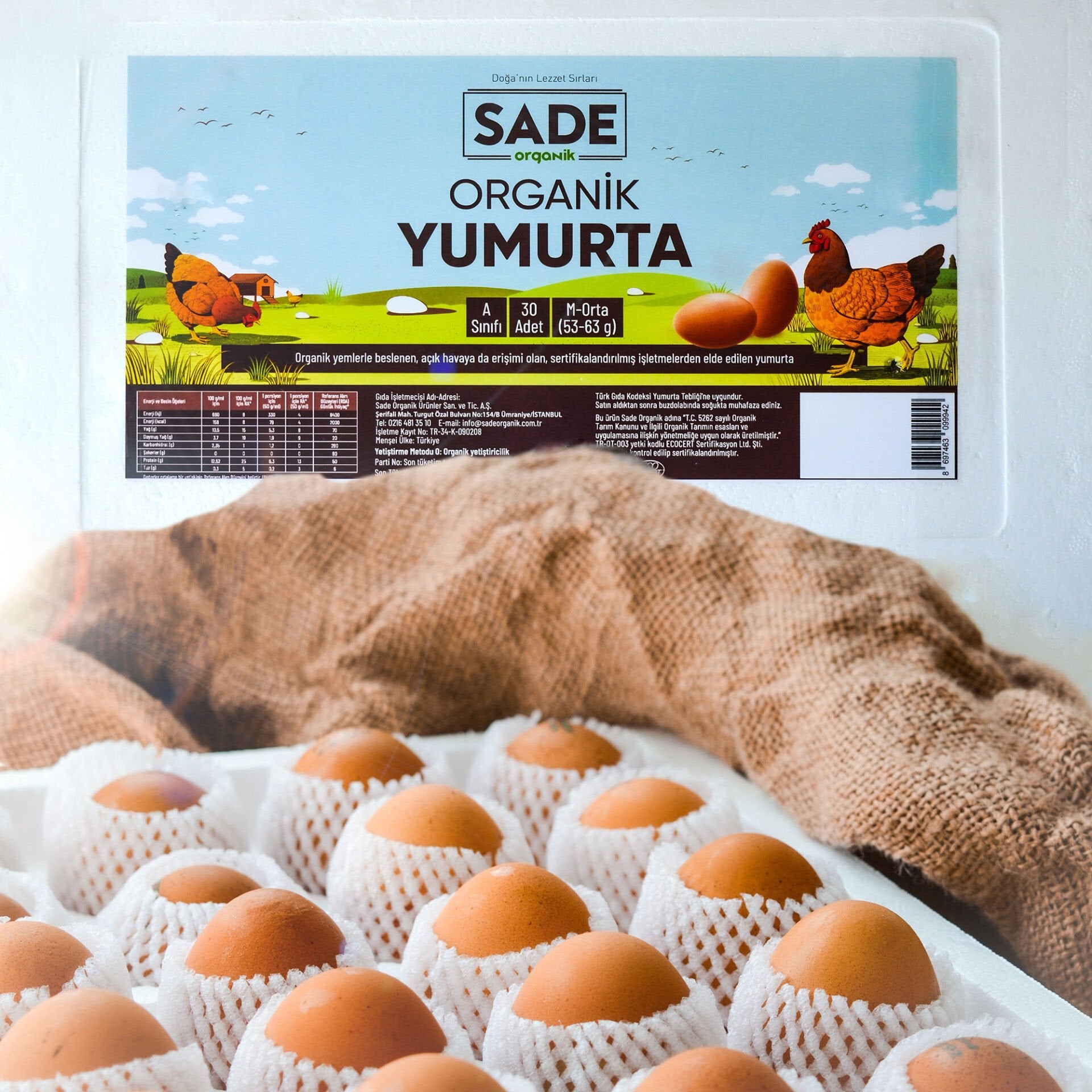 Sade Organik 30'lu Yumurta (Köpük Viyollü)