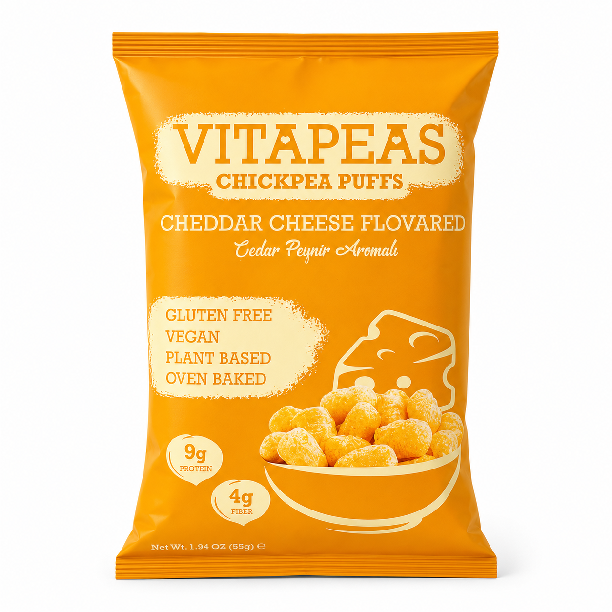 Vitapeas Çedar Peynirli Nohut Cipsi 55 g. - Sağlıklı Atıştırmalık
