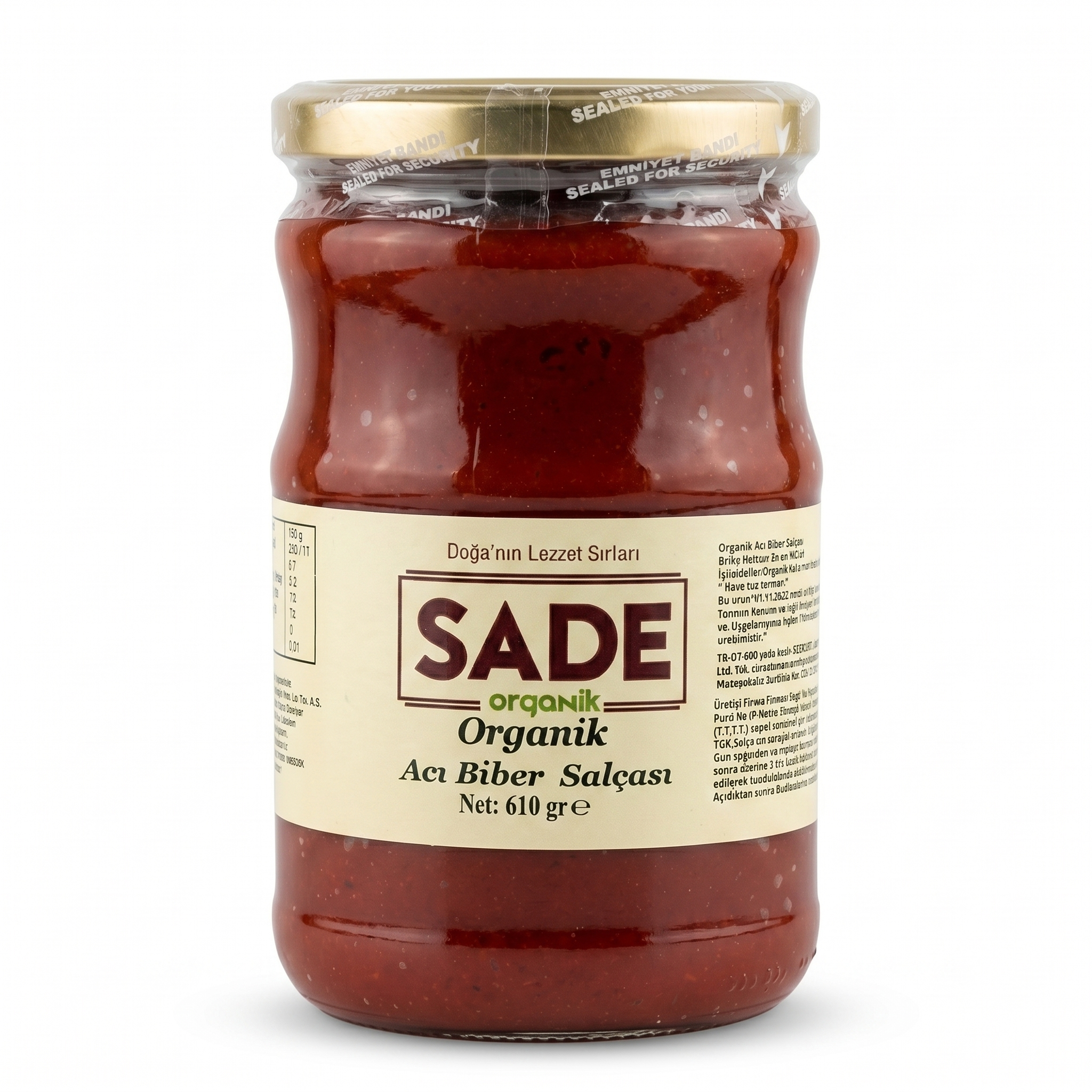 Sade Organik Acı Biber Salçası - 610 Gr