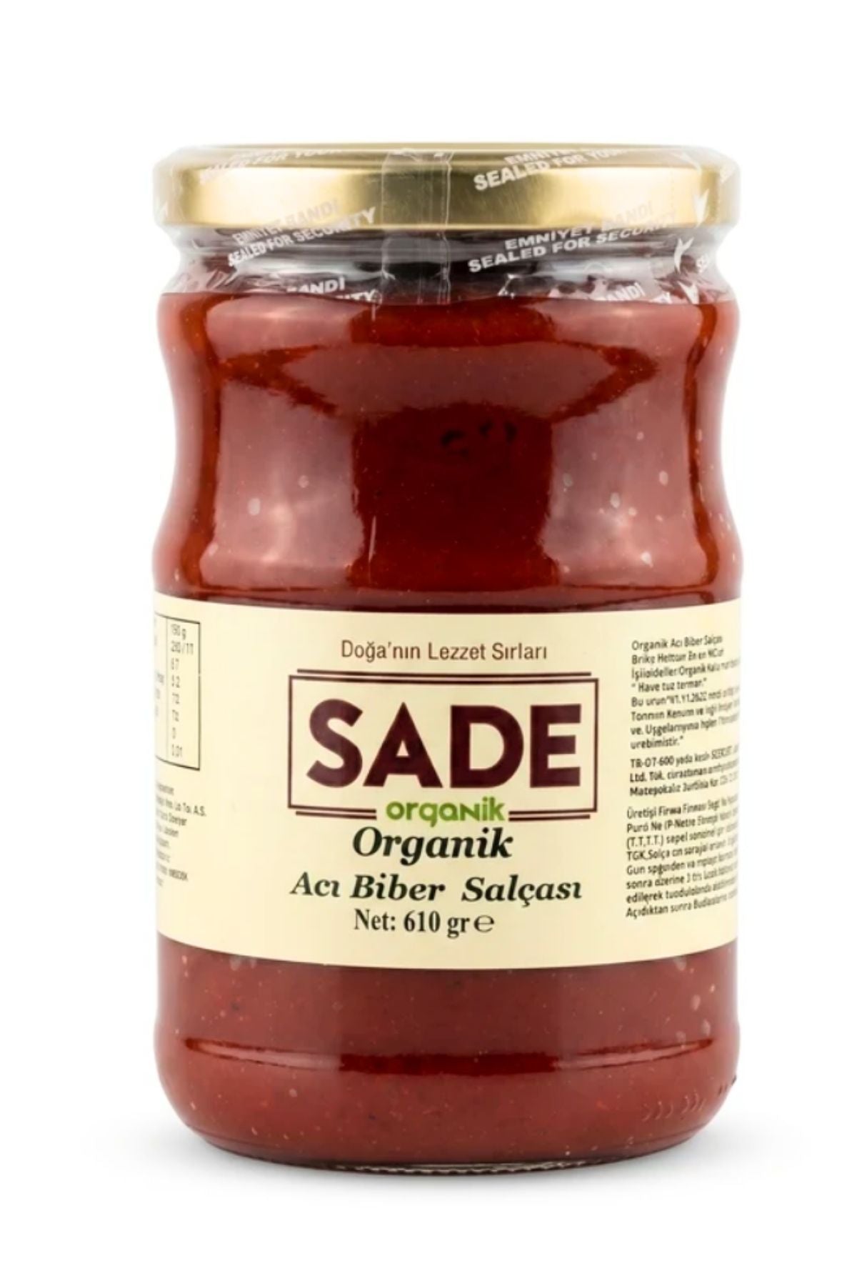Sade Organik Acı Biber Salçası 610 g.
