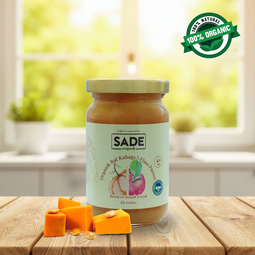 Sade Organik Bal Kabağı – Elma Püresi 100 gr (+4 Ay)