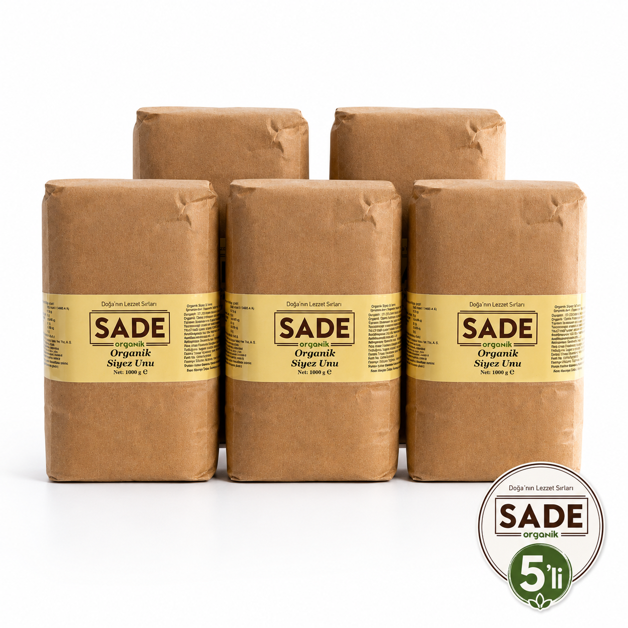 Sade Organik Siyez Unu 5x1000 g. 5'li Paket