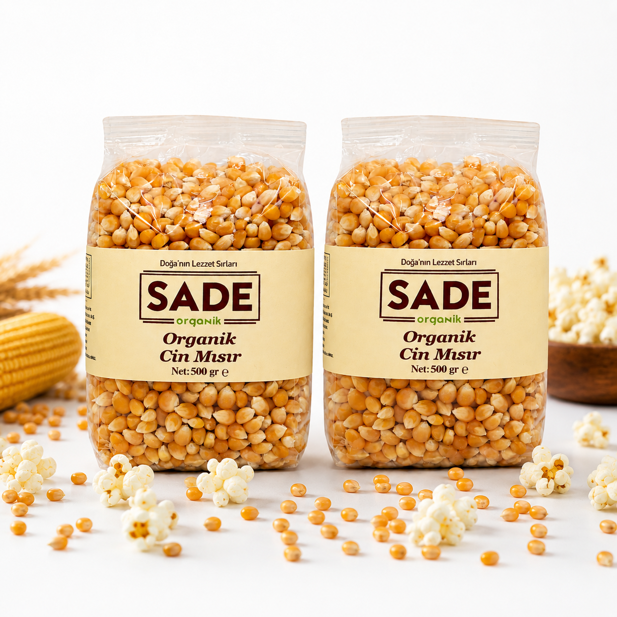 Sade Organik Cin Mısır 500 gr 2 Li Paket