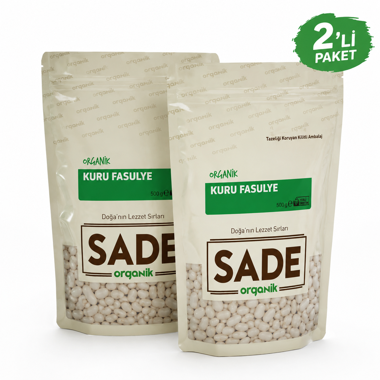 Sade Organik Kuru Fasulye 500 gr 2 Li Paket