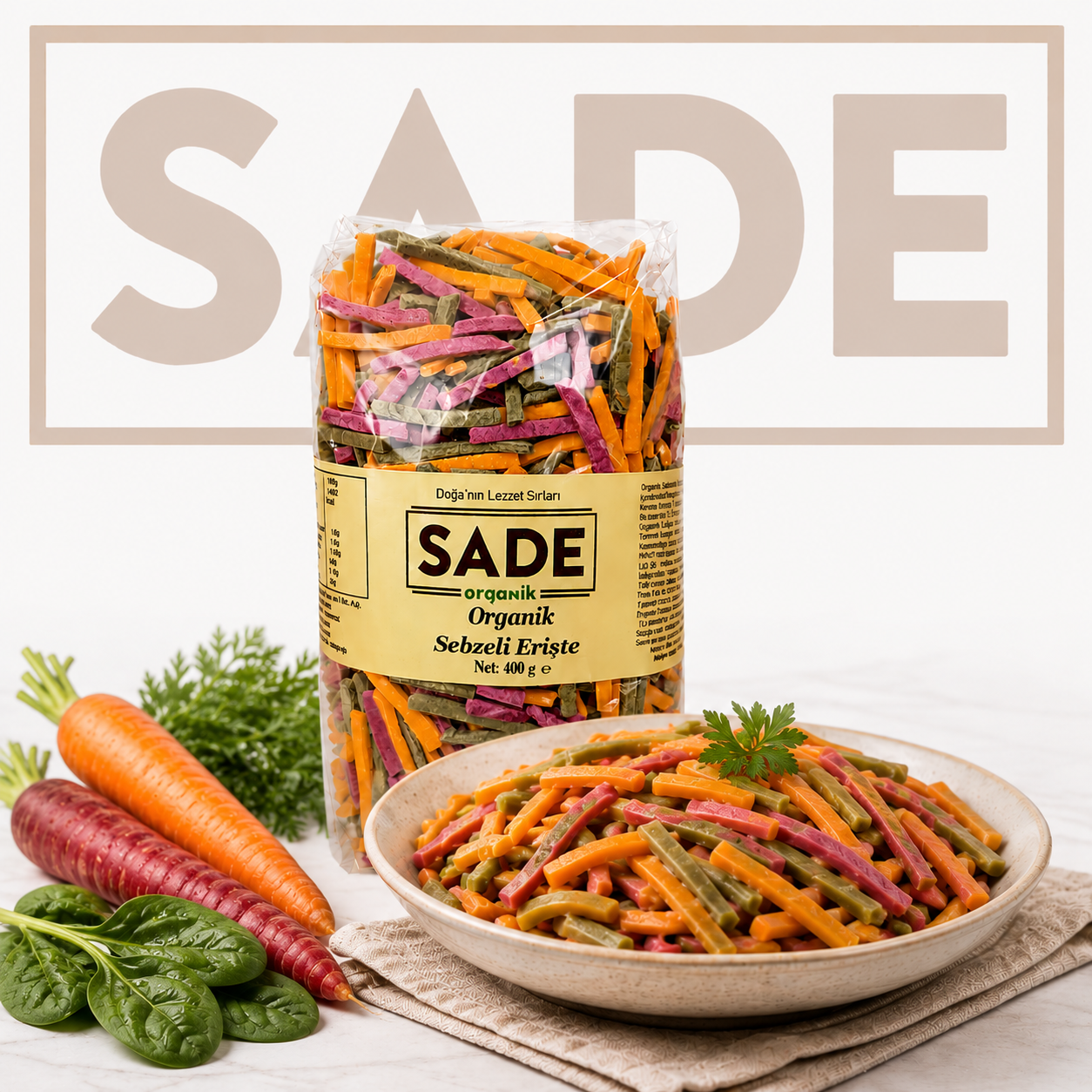 Sade Organik Sebzeli Erişte 400 gr