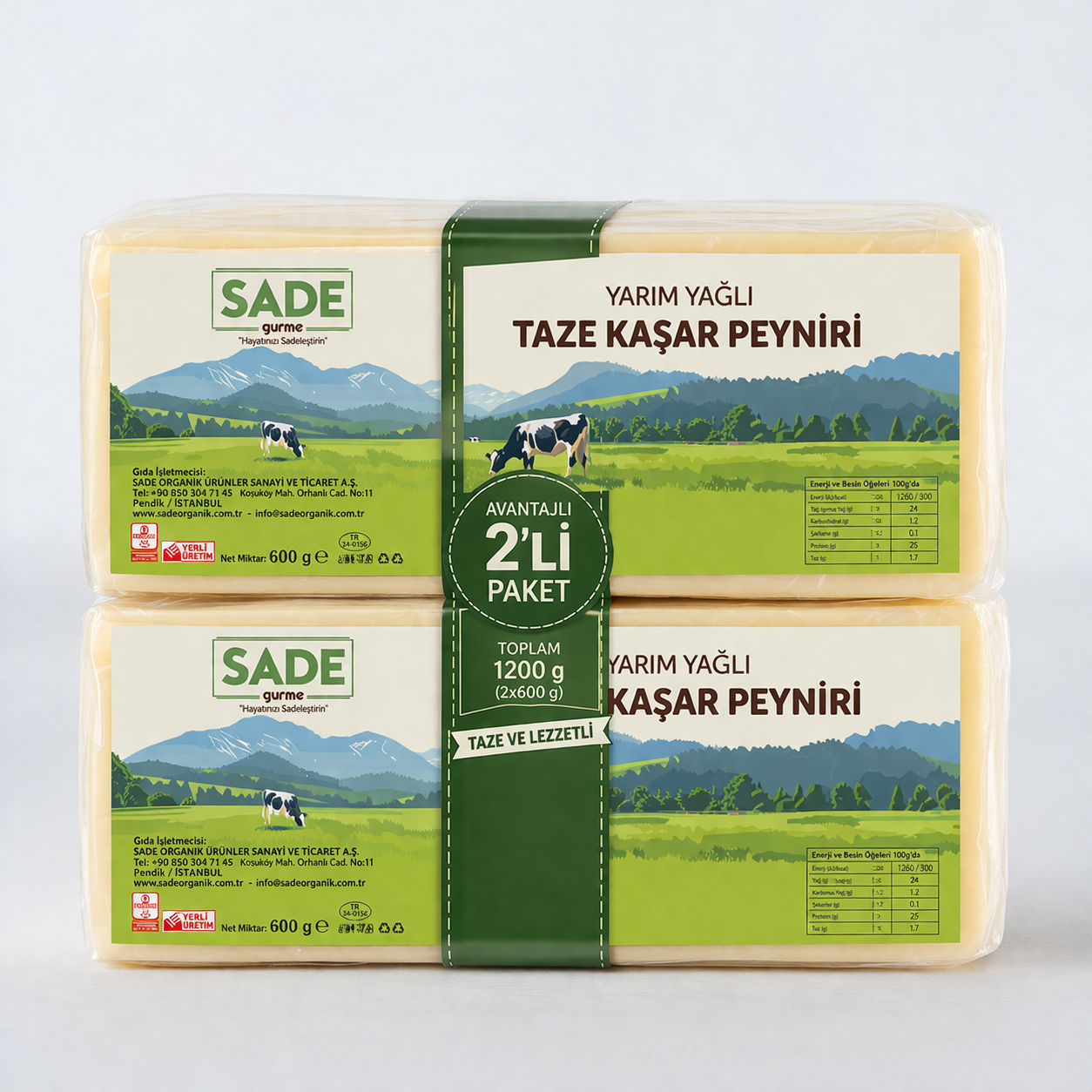 Sade Gurme Kaşar Peynir 2x600 g. - 2'li Paket
