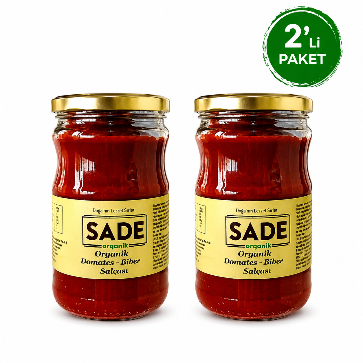 SADE ORGANİK DOMATES-BİBER SALÇASI 650 GR 2 Lİ PK.
