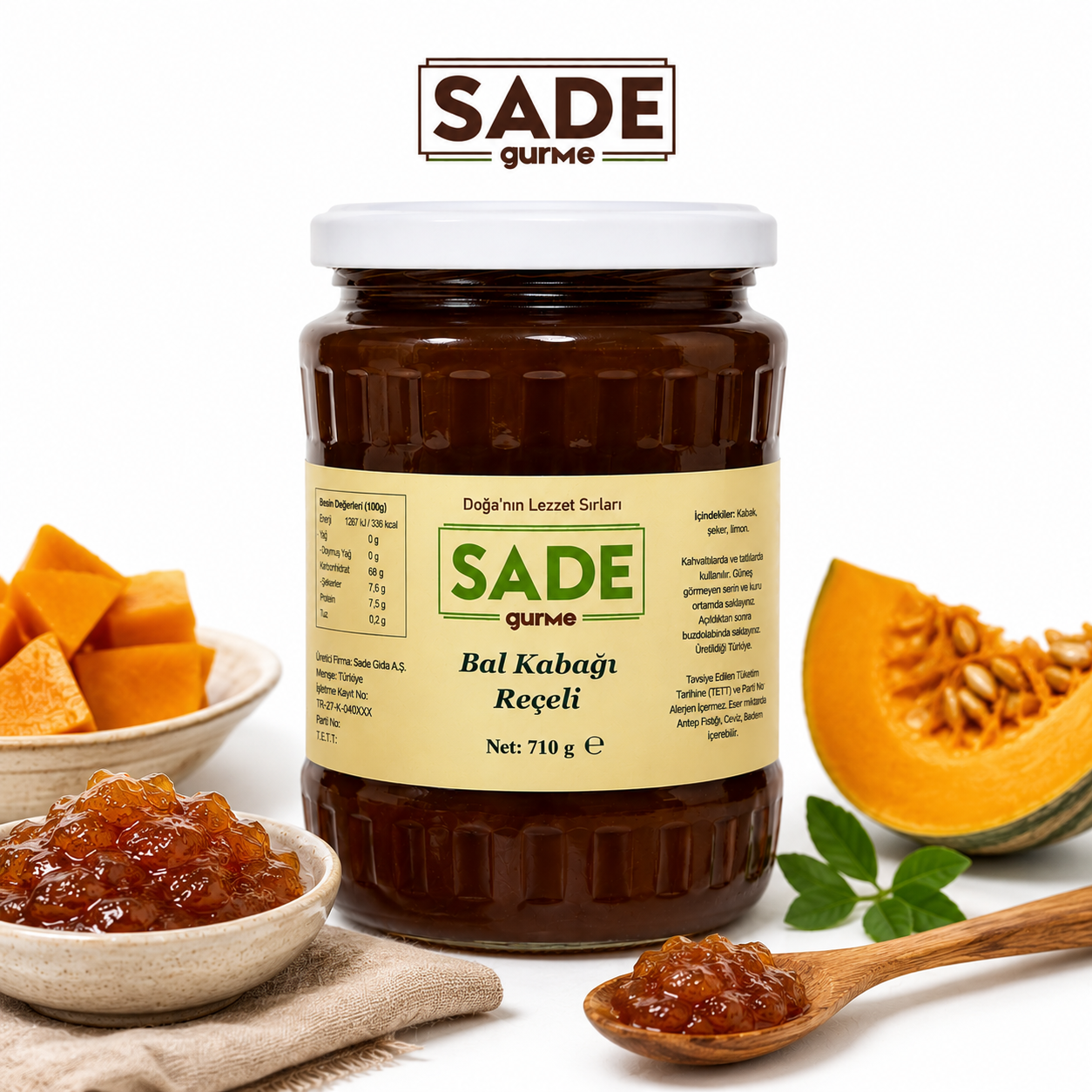 Sade Gurme Bal Kabağı Reçeli 710 g.