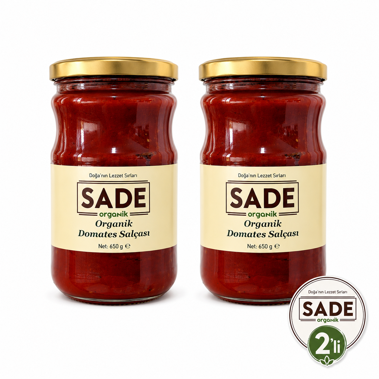 Sade Organik Domates Salçası 2x650 g. 2'li Paket