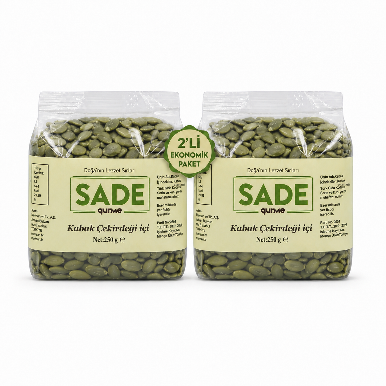 Sade Gurme Kabak Çekirdeği 250 g. 2'li Paket