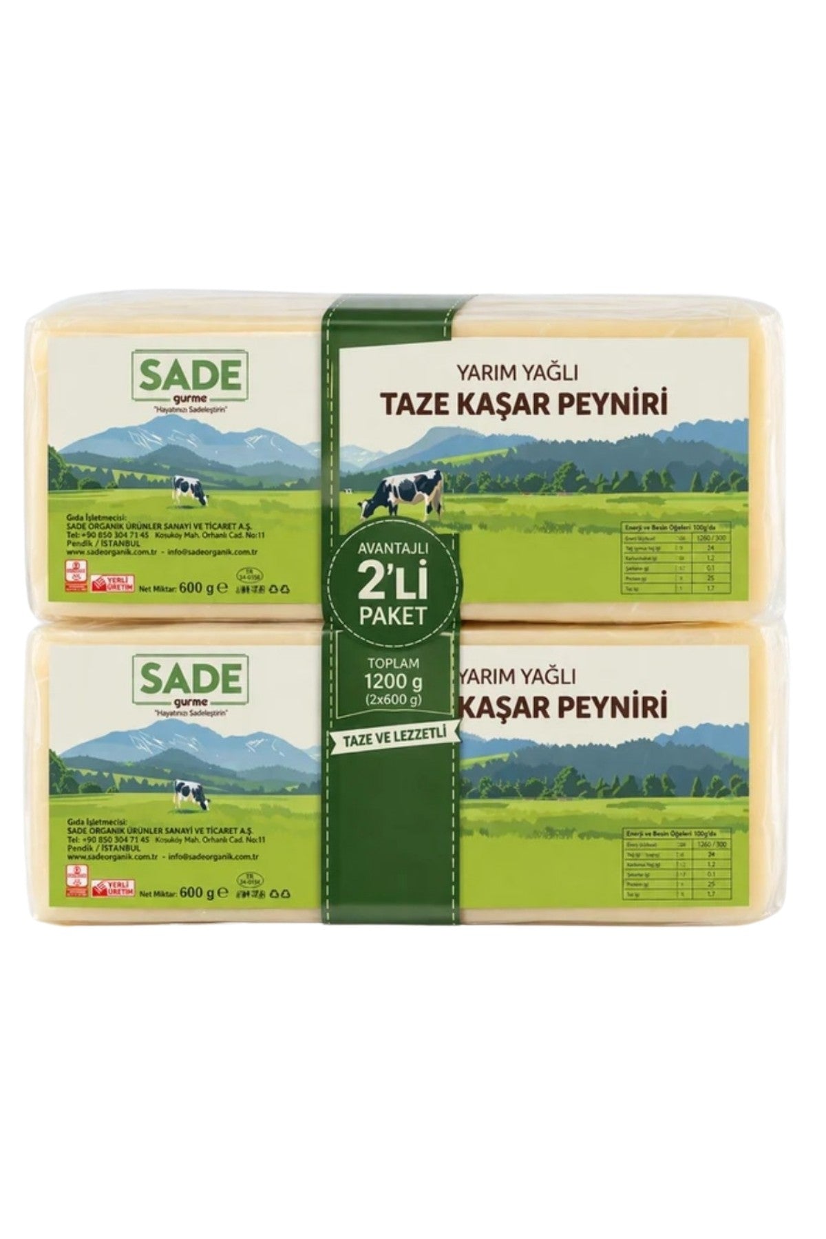 Sade Gurme Kaşar Peynir 2x600 g. - 2'li Paket