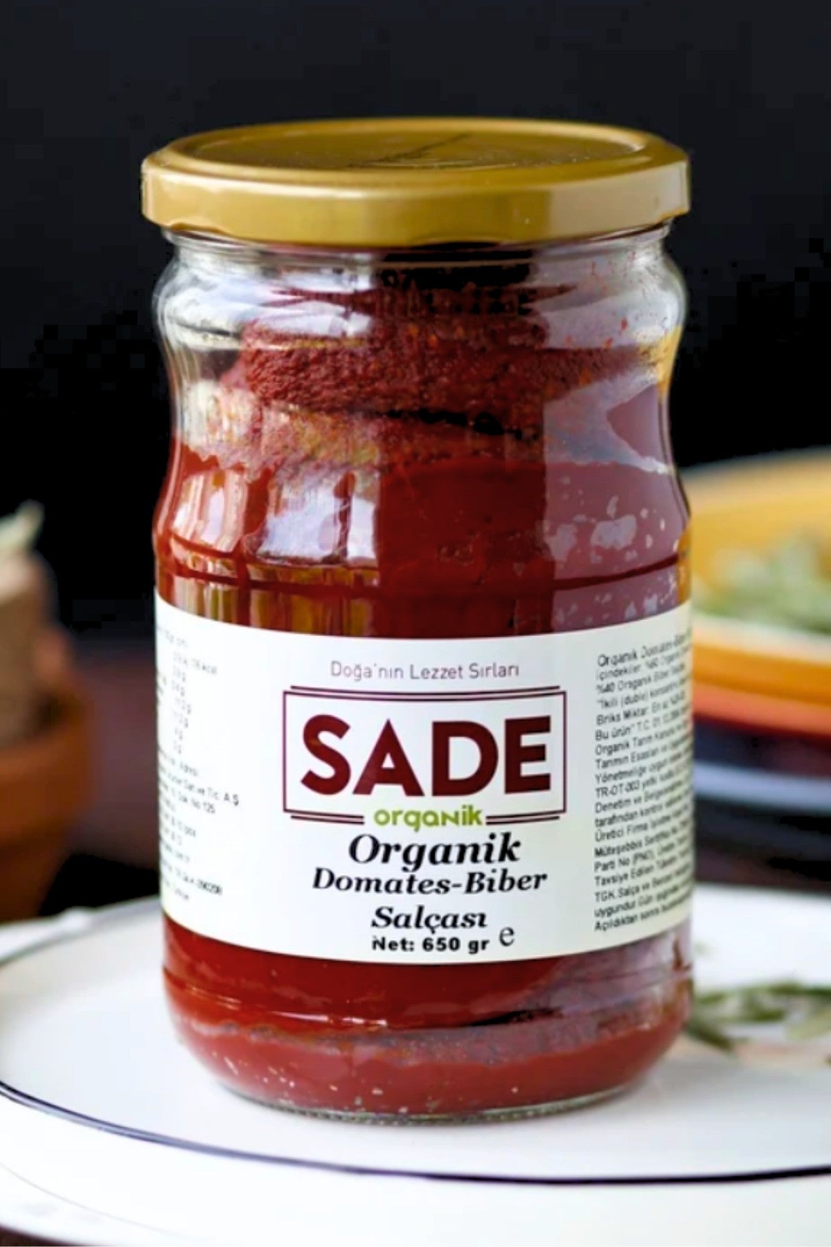 SADE ORGANİK DOMATES-BİBER SALÇASI 650 GR