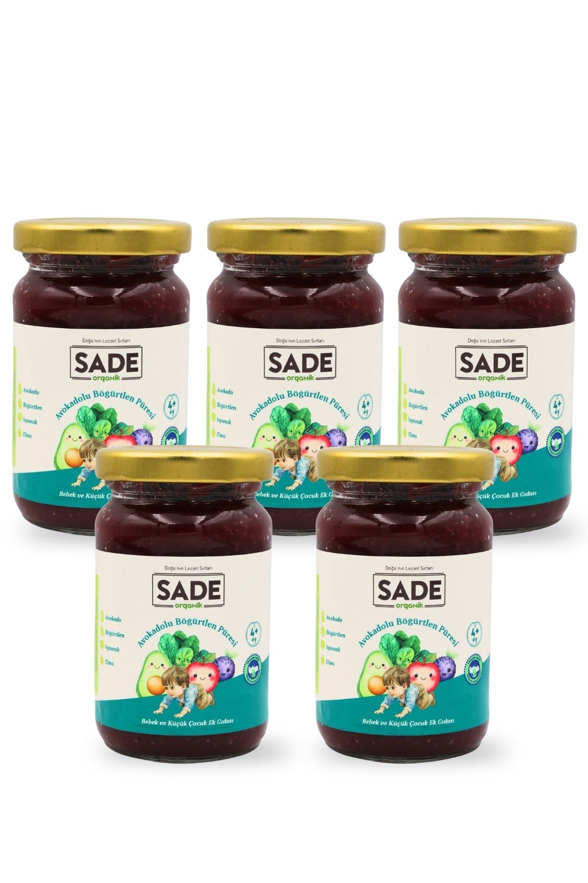 Sade Organik Avokado-Böğürtlen Püresi 100 g. 5'li Paket