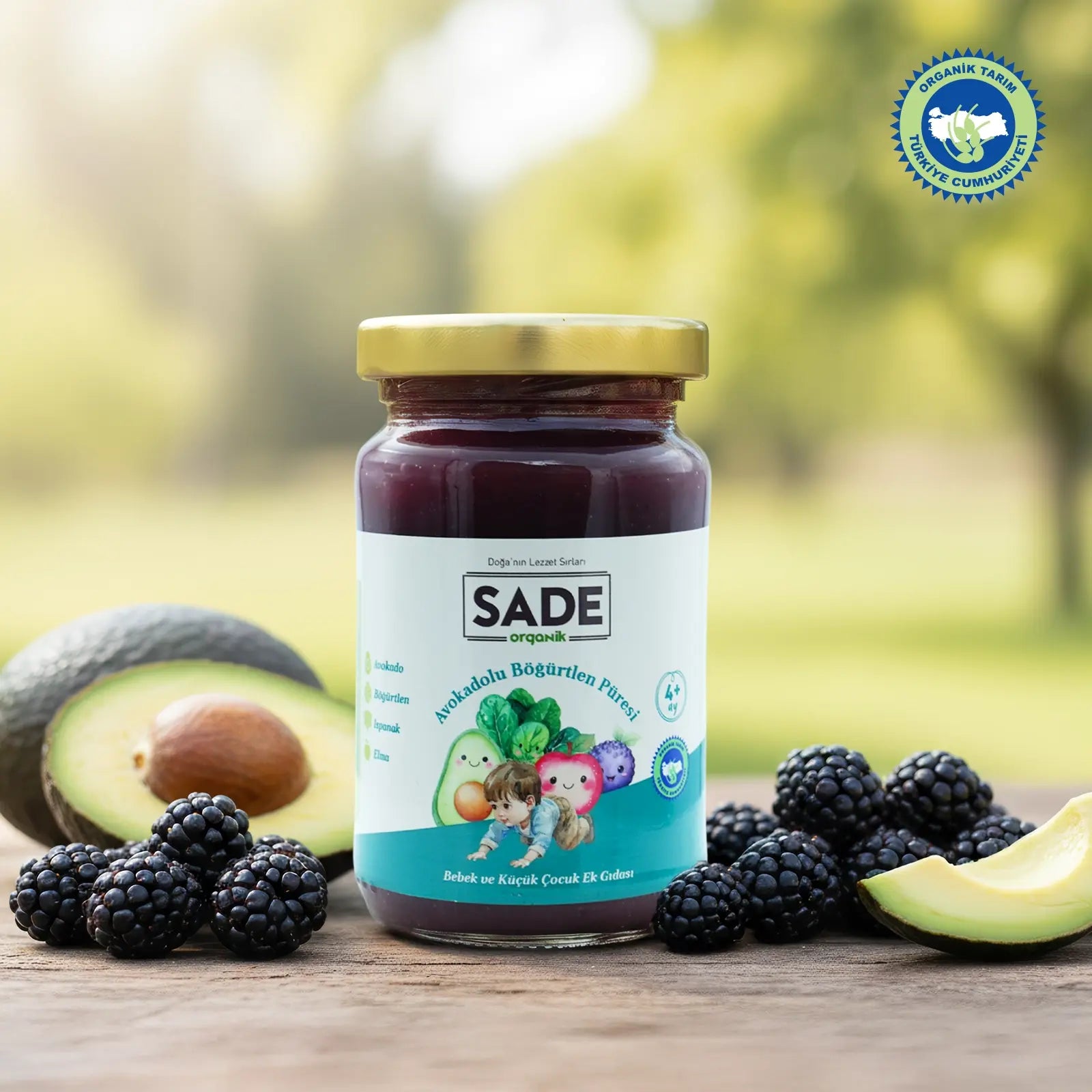 Sade Organik Avokadolu – Böğürtlen Püresi 100 gr (+4 Ay)