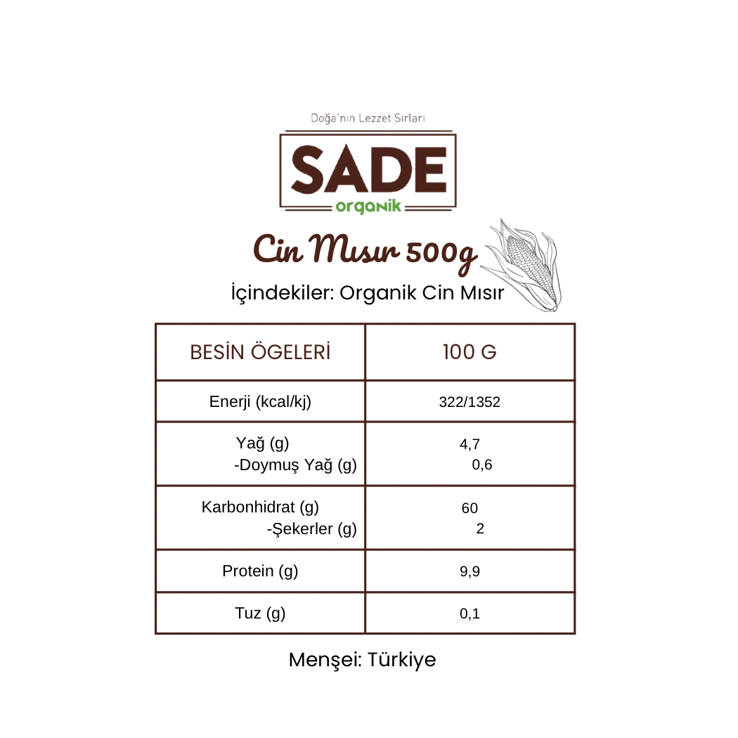 SADE ORGANİK CİN MISIR 500 GR