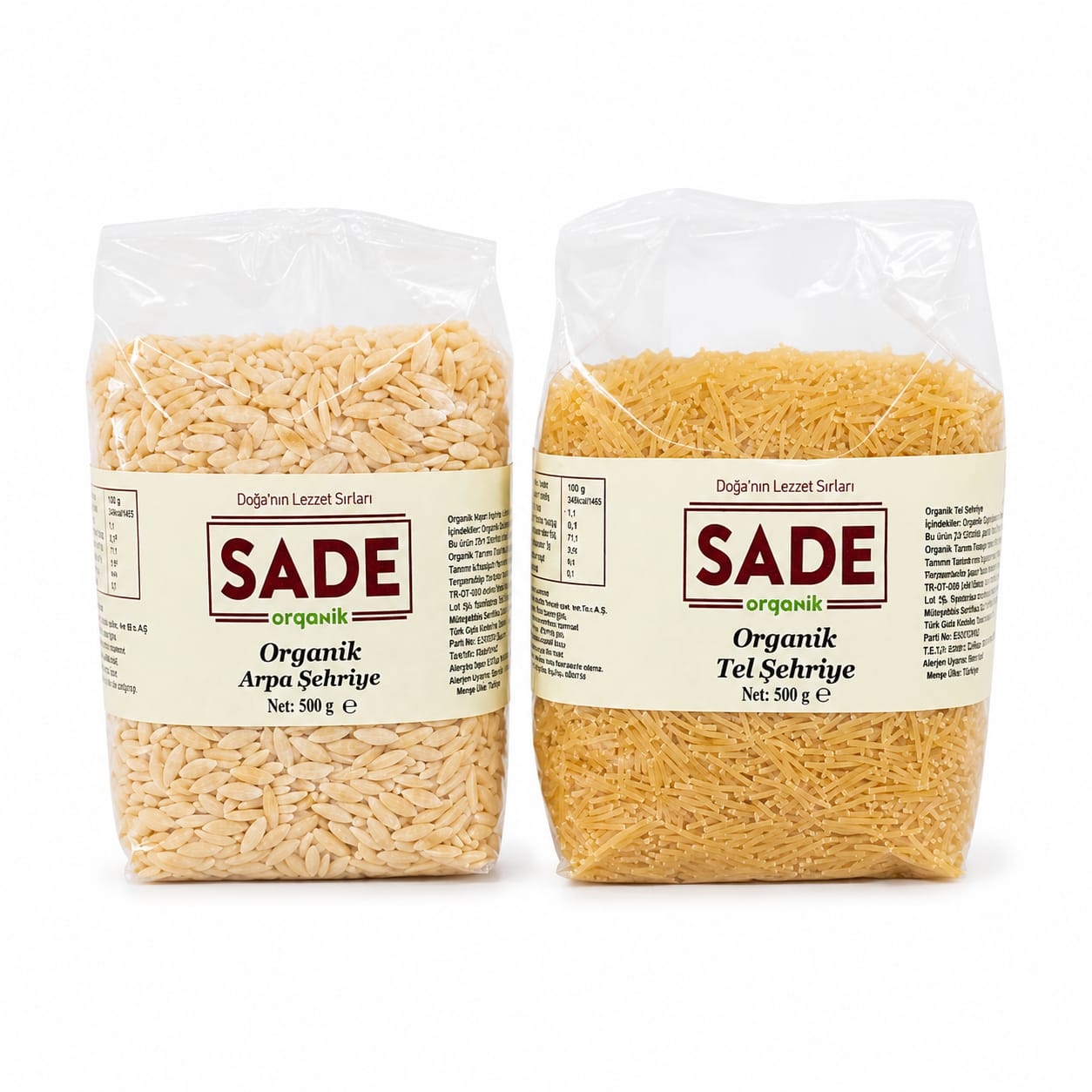 SADE ORGANİK ARPA VE TEL ŞEHRİYE 500 GR. 2 Lİ PKT.