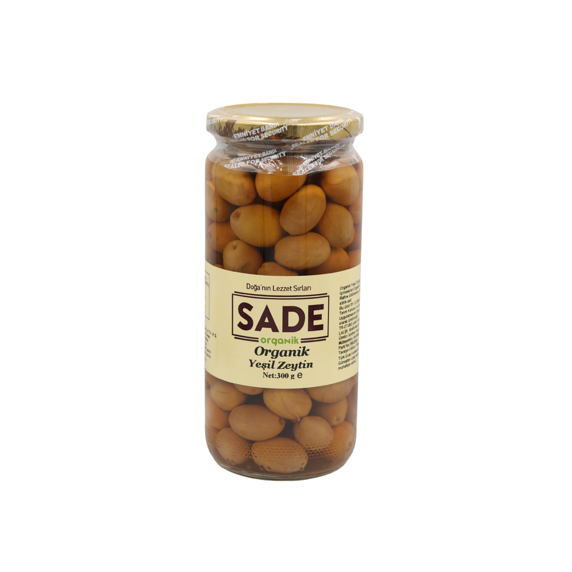 Sade Organik Yeşil Zeytin - 300 Gr