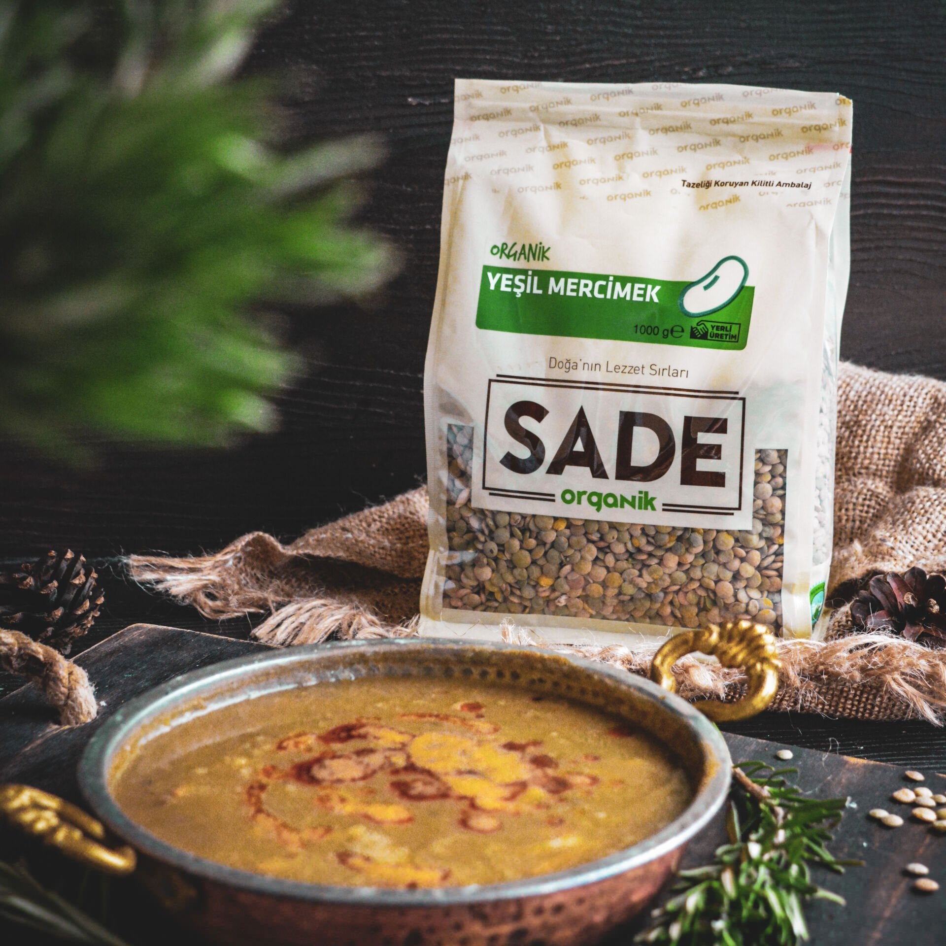 Sade Organik Yeşil Mercimek 1000 Gr