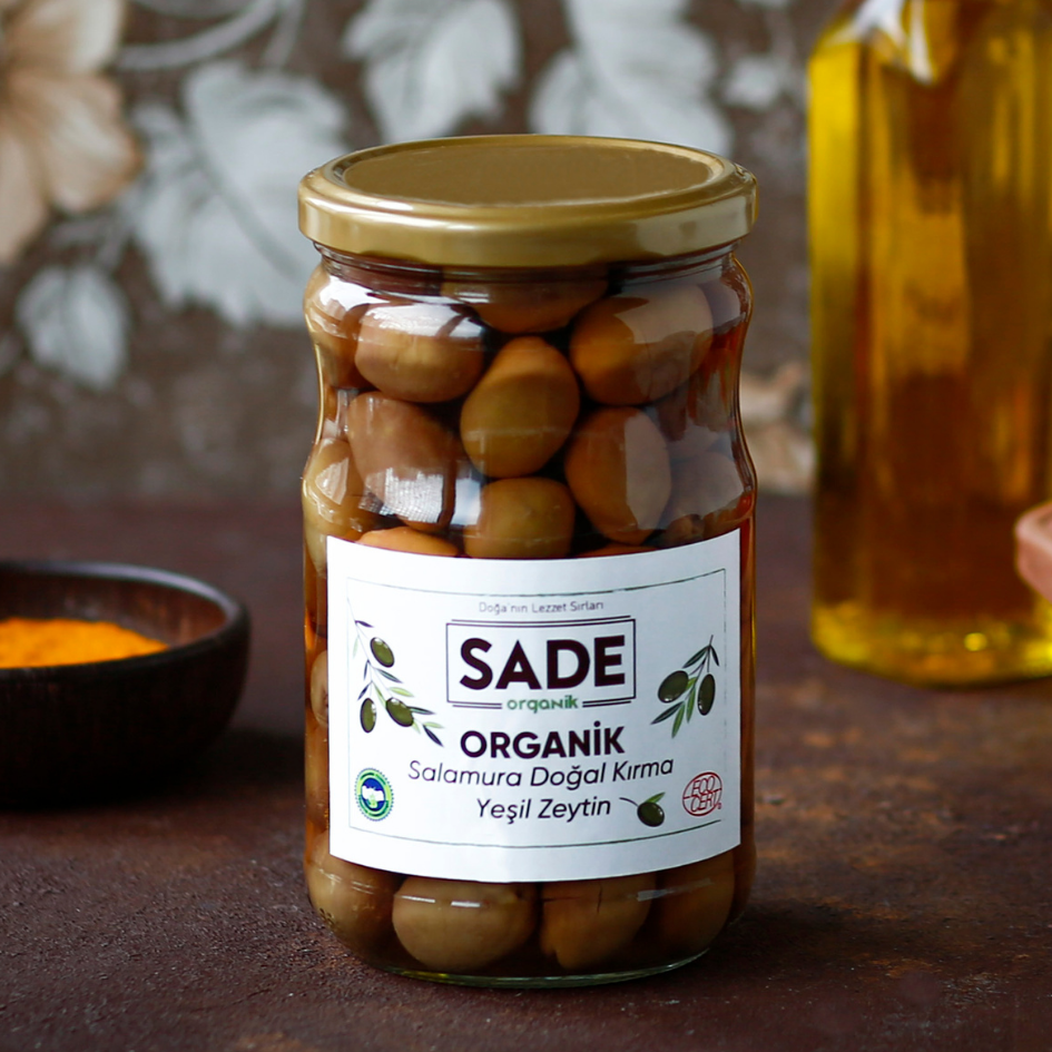 Sade Organik Salamura Doğal Kırma Yeşil Zeytin 650gr